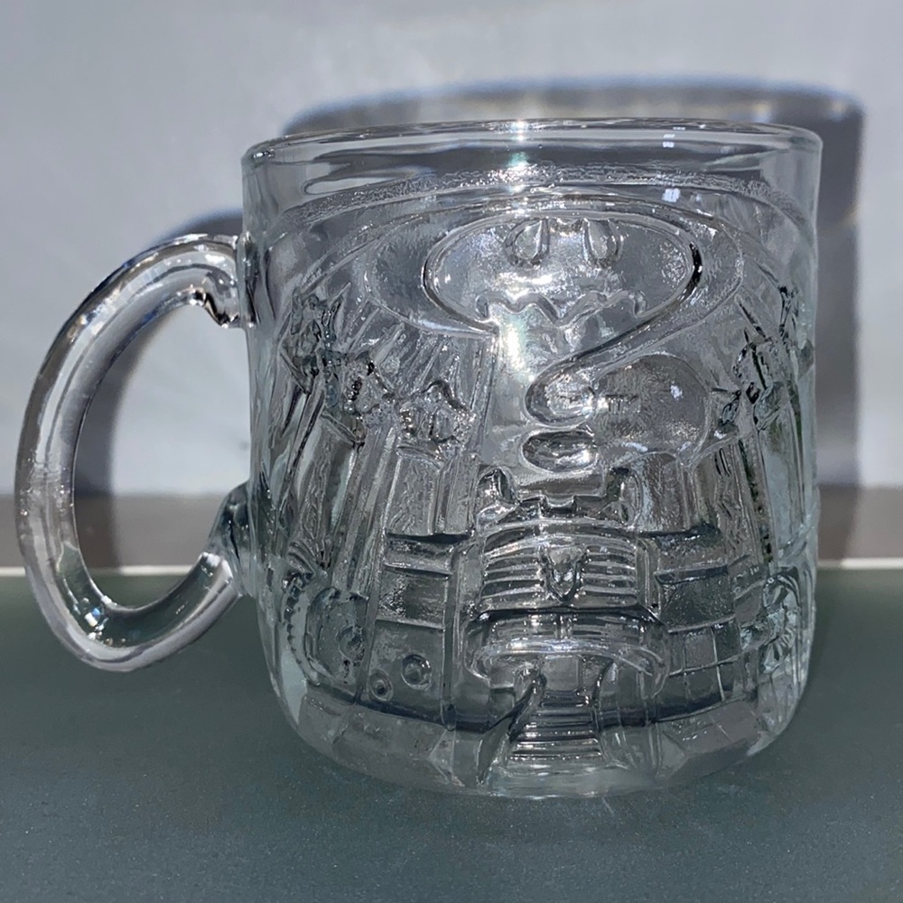 Vintage 1995 McDonald's Batman Forever 3D The Riddler Clear Glass Mug/Cup USA